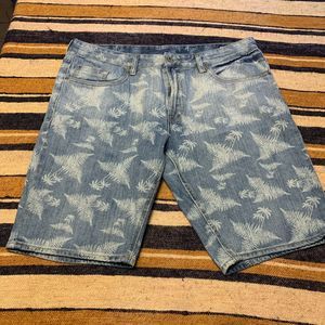 Buffalo David Britton Denim Jean Shorts Tropical Print Fern Sz 36 Bermuda